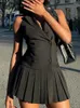 Sukienki swobodne Mozision Lapel kanter mini sukienka dla kobiet mody bez rękawów Backless Tank Femme A-Line BodyCon Plated