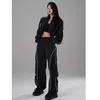 Pantalon de pantalon féminin à deux pièces Hip Hop Suit en deux pièces Femmes Black Short Track Jacket Papants Joggers Dance Tracksuit Femme Cropped