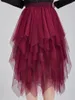 Kjolar solid mesh asymmetrisk hem kjol a-line tutu för våren sommar oregelbunden medellängd kvinnokläder