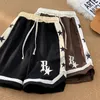 American High Street Hip-hop Casual Shorts Mens Summer Splicing Star Printed Loose Straight Basketball Sports Short Pants 240401