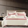 Bettwäsche Sets 22mm Maulbeer Seiden Premium Pink White Patchwork BeddingSet Spitzenkante Buttons Duvet Cover Cool atmungsaktiv