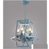 Kroonluchters Bloem Decora hanger kroonluchter D42cm H43cm blauwe kleur Iron Dining Room Living Rose Lights Lamp Home Drop levering Dhmfd