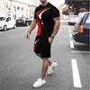 Erkeklerin eşofmanları yaz gündelik spor giyim 3D artı beden moda t-shirt şortları kısa kollu iki parçalı moda kıyafetler