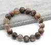 Strand Healing Stone Beads Bracelet Gray Sunstone For Women Men 8''