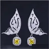 Pendientes de mariposa de Charm Fashion Diseñadora de joyas Boda 925 Sterling Sier Post Amarillo Aaa AAA Cubic Zirconia Pendimiento de cobre Dhluy