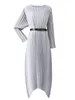 Повседневные платья Lanmrem нерегулярное плиссированное платье для женщин круглый шея с длинными рукавами твердые цветовые фестиваль одежды 2024 Spring 2da4201