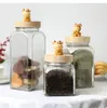 Storage Bottles Candy Jar With Lid Cereal Dispenser Creative Cute Square Glass Bottle Tea Box Kitchen Decoration Animal Sealed