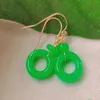 Dangle Earrings 12-13mm Natural Jadeite Green Chalcedony Gold Ear Hook Custom Children Hoop Clip-on Modern Handmade Diamond Beaded Drop