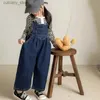 Broek jongens en meisjes broek denim riem broek jumpsuit herfst nieuwe gepersonaliseerde pocket riem broek kinderjumpsuits jumpsuits kinderkleding l46