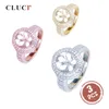 Cluster anneaux CLUCI 3PCS 925 Round argent sterling pour les femmes Rague de perle réglable Bijoux de zircon SR2004SB