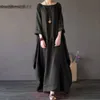 Casual klänningar BASIC WEMEN SOMMER TUNMOMOLL LINEN LOOK Dress Literary Boho Långärmad dam Solid Color Robe Vintage Kaftan 230608