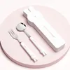 Ensembles de vaisselle en acier inoxydable Couvrotables portables pour enfants en deux pièces Étudiant Étudiant mignon Animal Bear Spoon Fork Copsticks Three