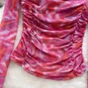 Women's T Shirts SSTSS CHIC Summer Tie Dye Print Shirt Women Casual Streetwear Sexig Halter Collar Long Sleeve Ruched Bodycon Crop Tops