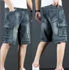 Hommes en boucles amples en vrac streetwear long 34 cargo poche bermuda mâle multiple denim 240328