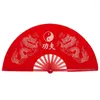 Decorative Figurines 26cm Chinoiserie Printing Yin Yang Tai Chi Chinese Dragon Red Cloth Hand Folding Stage Fan Loud Sound Dance