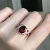 Cluster Rings Charming Natural Garnet Gemstone Ring 925 Sterling Silver Women Oval Gem Birthday Christmas Gift