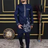 Dashiki 2 Pcs Sets Abaya Mens Clothing T-Shirt Pant Set Long Sleeve Elegant African Ethnic Style Round Neck Suits Kaftan 240401