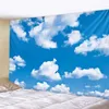 青い空と白の雲のタペストリー壁ぶら下げヒッピールーム背景布自由ho放自食ビーチマットヨガマットソファベッドシート240321
