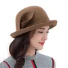 Berets Hats For Women Fashion Fedoras Floral Flanging Brim Hat Vintage Elegant Banquet Wool Felt Fedora Floppy Cap