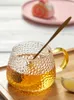 Wine Glasses Hammer Pattern Glass Mug Water Cup With Handle High Temperature Resistant Tea Transparent Flower Large Capacity