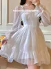 Abiti casual Houzhou White Kawaii abito Donne Chiffon Lolita Stile lungo Mini FAIRI FAIRY RUFFLES COLLAR PATCHLEWWORT