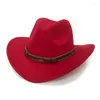 Bérets Unisexe Western Cowboy Hat de laineur large capuche de jazz à bord avec sangle Strap Sun couple Big Bowler Chapeaux