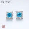 Anelli CZCity Eleganti 925 Sterling Sterling Square Sapphire Orecchini per donne piccoli splendenti cz Orecchini in pietra di gemme avvolgenti regalo