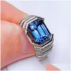 Eheringe Geometrische blaue kubische Zirkonfinger für Frauen Männer Mode Schmuck Sier -Farb Statement Ring Frauen Anelwedding Drop Deli Dhou3