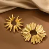 Dangle Earrings Retro Folded Leaves Textured Irregular Geometric Exaggerate Big For Women 18K Gold Plated Metal Thick Ear Stud