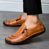 Casual schoenen bruine mannen lederen set voet zip heren loafers rijkwaliteit handgemaakte plus maat 48 flats mocassins