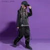 Pantaloni di pantaloni da carico con outfit da carico per colletto di pantaloni per pantaloni per bambini con outfit per bambini joggers joggers danza da ballo per bambini costumi streetwear l46