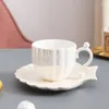 Tassen Koreanische Keramik Tasse Set Shell Kaffeetasse mit Gericht Haushalt Perlen Boutique Küche Lieferungen einfaches Stil Girl Geschenk