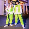 Byxor pojkar hip hop green väst last byxa flickor coola joggar kläder set barn gata dans barn streetwear jazz prestanda kostymer l46