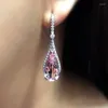 Boucles d'oreilles en peluche de luxe rose cz poire en forme de zircon drop pour femmes accessoires de fiançailles de mariage bijoux