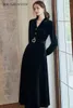 Casual Dresses High-End Elegant Evening Velvet A-Line Dress for Women 2024 Early Spring Sweet Lantern Sleeve Slim Fit Midi