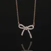 Designermärke TIFFAYS 925 Sterling Silver Liten Fresh Bow Knot Full Diamond Necklace Fashion Gold Plated Collar Chain Star Samma gåva