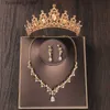 Bruiloft haar sieraden bruiloft haar sieraden barokkostuum bruids sets kristal tiara kroon oorbellen ketting luxe set feest cadeau 230909 l240402