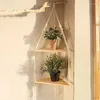 Küche Aufbewahrung 1 Stcs Regale mit Holzregal Beige handgefertigtes schönes Macrame -Seil und zum hängenden Pflanzendekoration