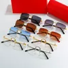 Man High quality Glasses Designer Sunglasses Women luxury Fashion Frameless Rectangle Coating Buffalo Horn Sunglass UV400 Evidence Eyeglass Wooden Mens Eyewear