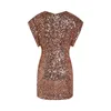 Casual Dresses Deive Teger 2024 Autumn/Winter Sexig ärmlös Gold Sequin Dress Women's Celebrity Club Party Evening Wholesale