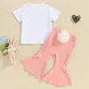 Kleidungssets Kleinkind Girl Osteroutfit Frühling Sommer Themd Glockenböden 2pcs Set Säuglings -Top -Flare -Hosen passende Kleidung