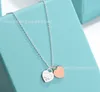 Brand de créateur Tiffays 925 ENAMEL PEACH COEUR DOUBLE LOVE LOVE Collier collier Collier Collier Personnalité féminine Fashion Polvylele