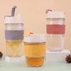 Wine Glasses Portable Coffee Cup Milk Silicone Ring Scalding Glass Water With Lid Straw