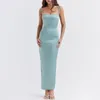 Casual Dresses Camis Satin Lång elegant ärmlös Slip Holiday Party Sexig backless Summer Women 2024 LM119