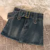 Y2K Summer A-Line Minialmirt High Tail Street Fashion Denim Retro rechte Tube Hip Wrap Rok Damesgordel rok 240403