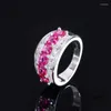 Cluster Rings Wedding Party Jewelry Clear And Red Ruby Cubic Zircon 925 Sterling Silver Women Finger Ring