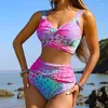 Costumi da bagno femminile stampato solido set di bikini taglie forti da donna diviso ad alta divisione femminile feste sportiva da bagno spiaggia primavera estate S-4xl