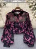 Women's Blouses SINGREINY Autumn Floral Print Loose Shirt Lapel Long Sleeves Thin Casual Top 2024 Korean Style Sheer Sexy Vintage Chiffon