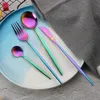 Mirror Golden Stainless Steel Cutlery Set Children's Fork Knife Soup Dessert Ice Spoon Complete Dinner Dinnerware Set Chopsticks