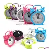 Desk & Table Clocks Mini Solid Color Alarm Clock Metal Students Small Portable Pocket Household Decoration Adjustable Electronic Drop Dhwoc